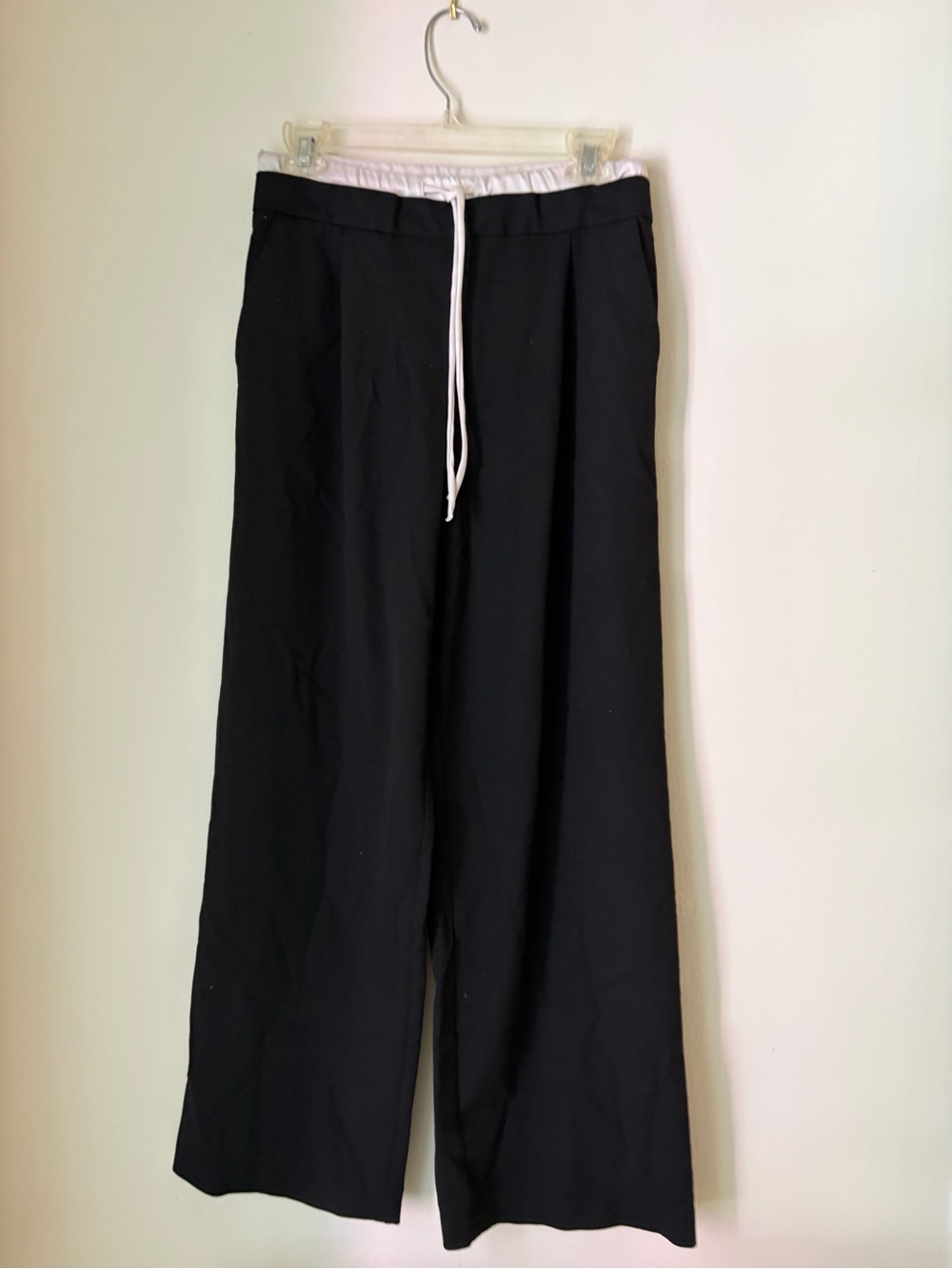 Zara Black Wide Leg Pants with White Drawstring